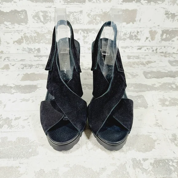 NEW Pedro Garcia Yuval Black Suede Slingback Open Toe Heeled Sandals T59 - Picture 2 of 11